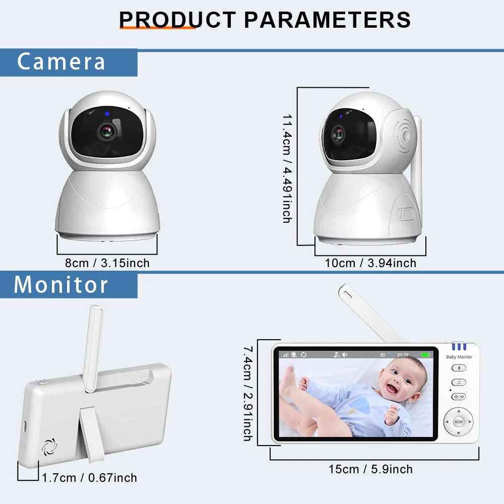 5-Zoll HD Baby Monitor mit Nachtsicht & 2-Wege Audio