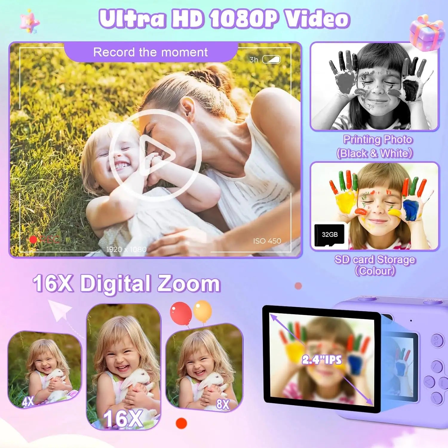 Thermo Sofortdruckkamera Kinder 1080P Mini HD Spielzeug