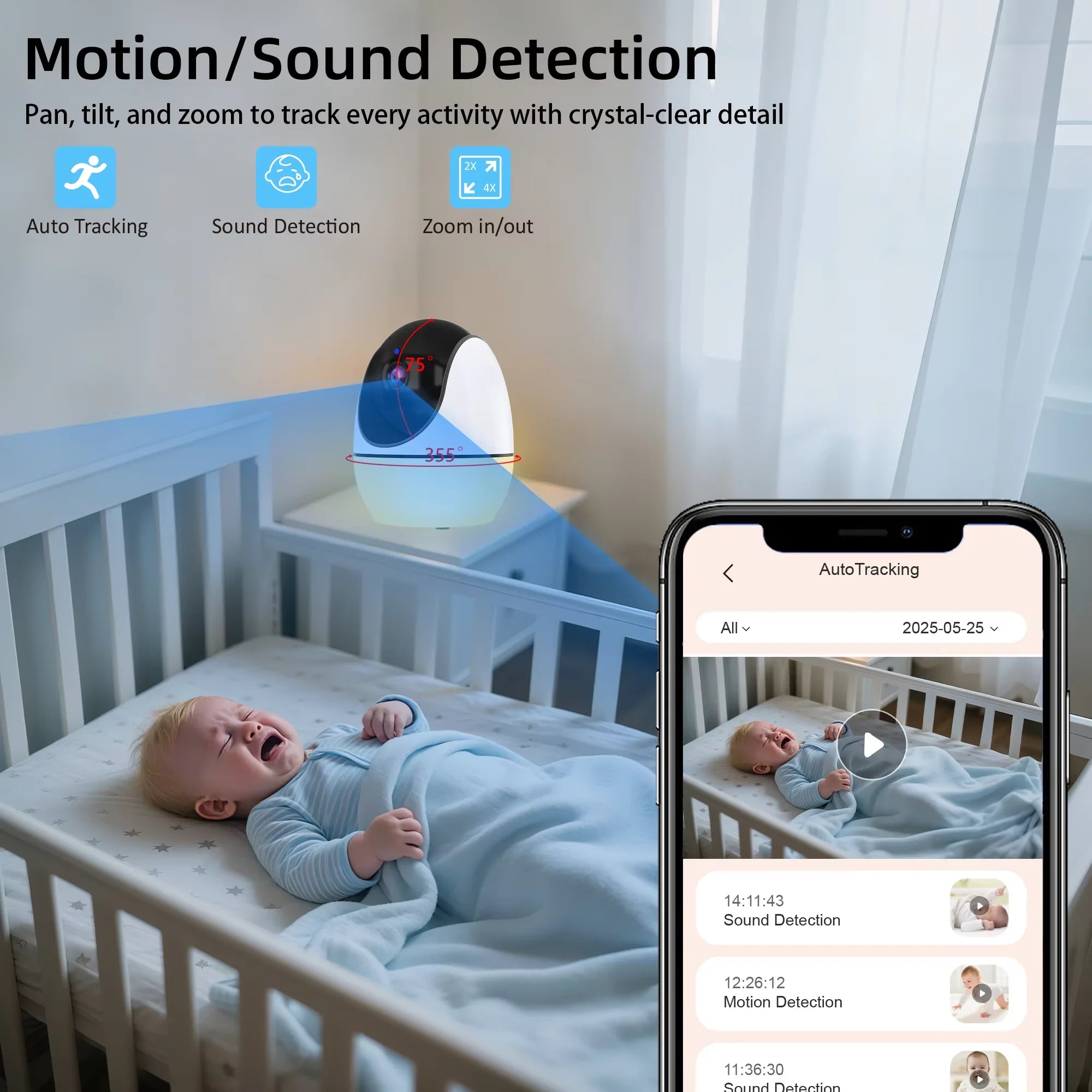 Smart baby monitor with camera &amp; sound, 4.3" HD display