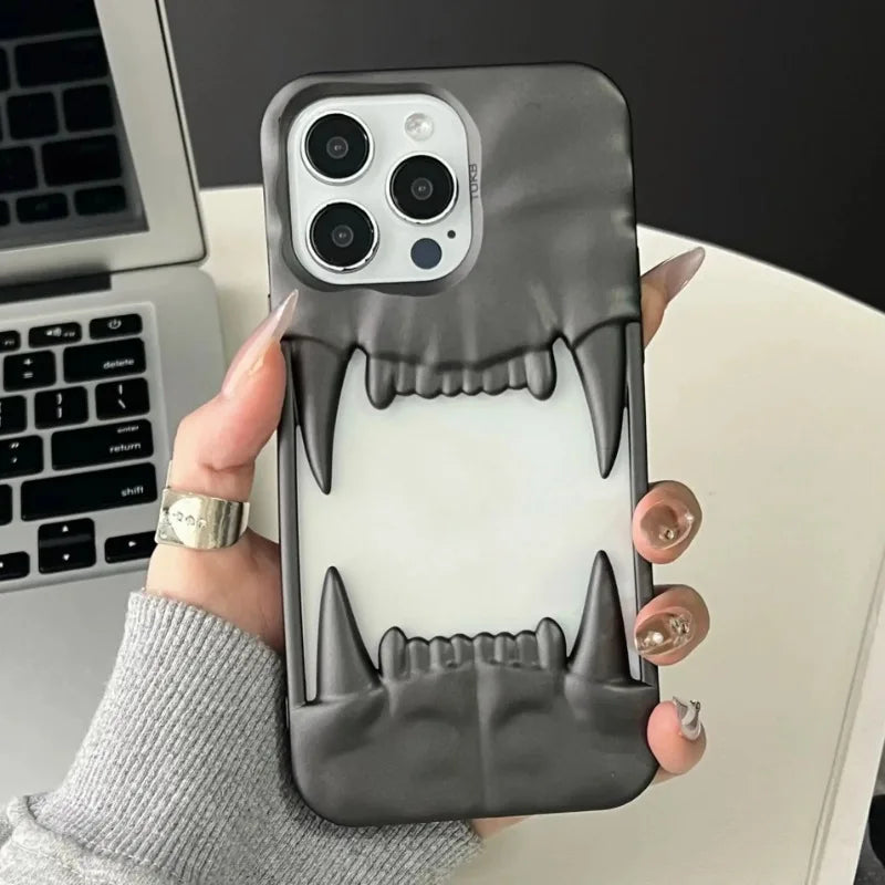 3D Hundezahn Silikonhülle iPhone stoßfest weiß