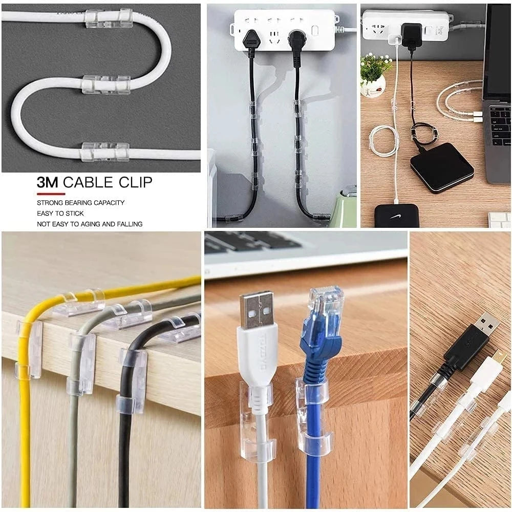 Self-adhesive USB cable clips for organization at home and office