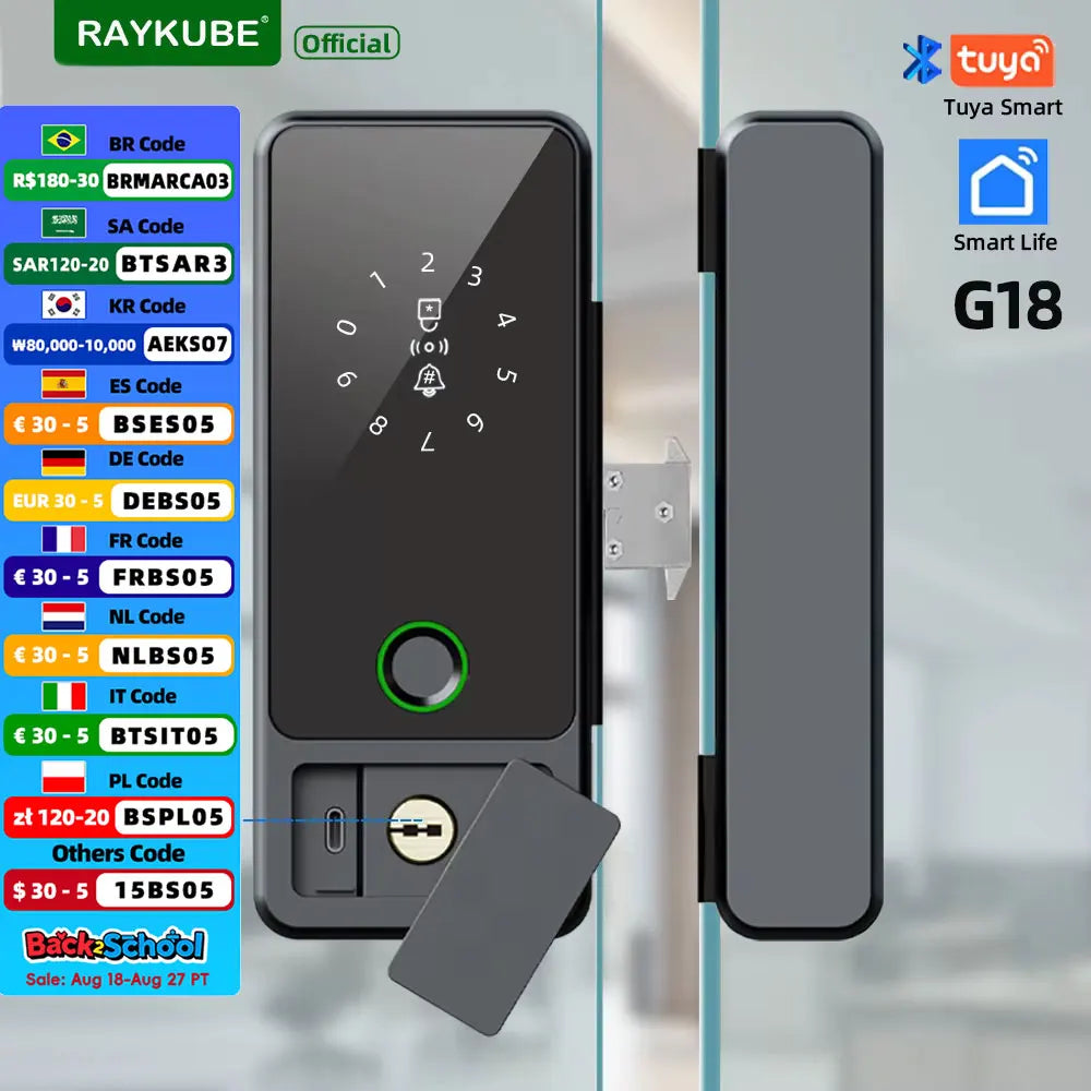 RAYKUBE G18 Smart Glastürschloss mit Tuya App