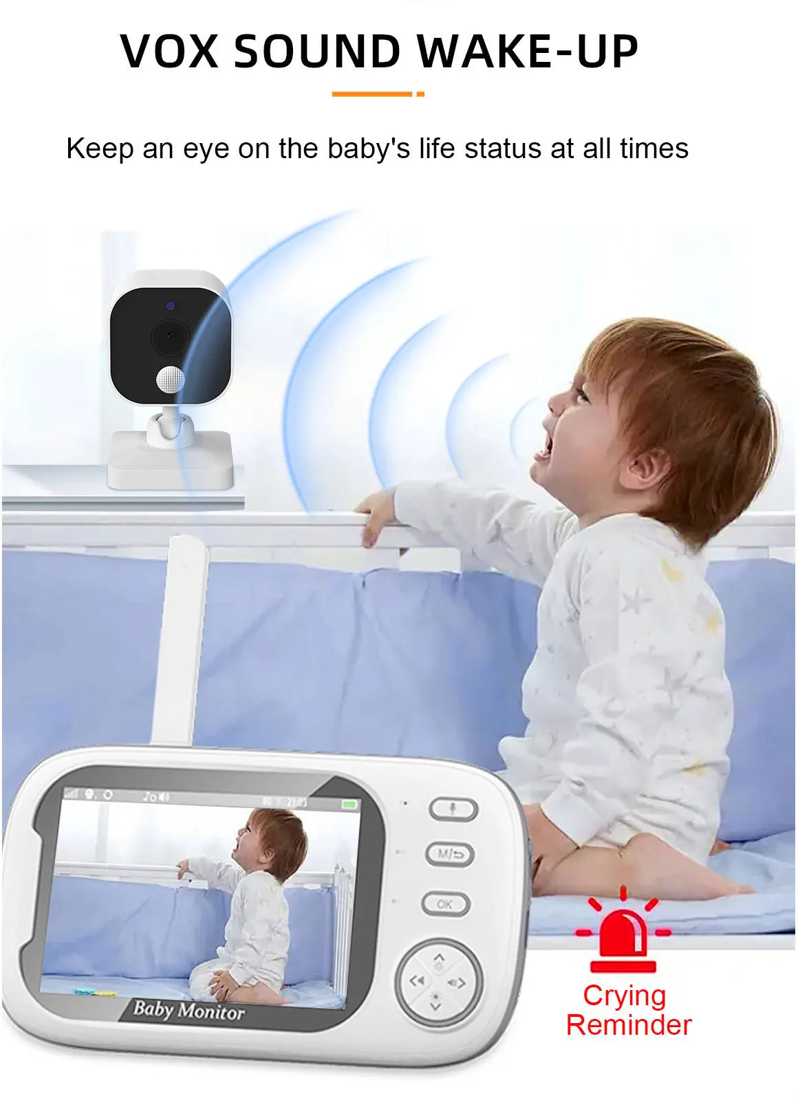 Kabelloses 3,5-Zoll Babyphone 720P mit VOX & Temperatur