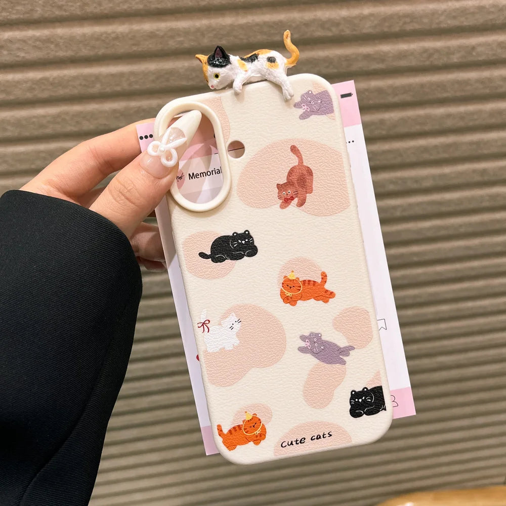 3D Katzen Leder Hülle für iPhone 17 & 16