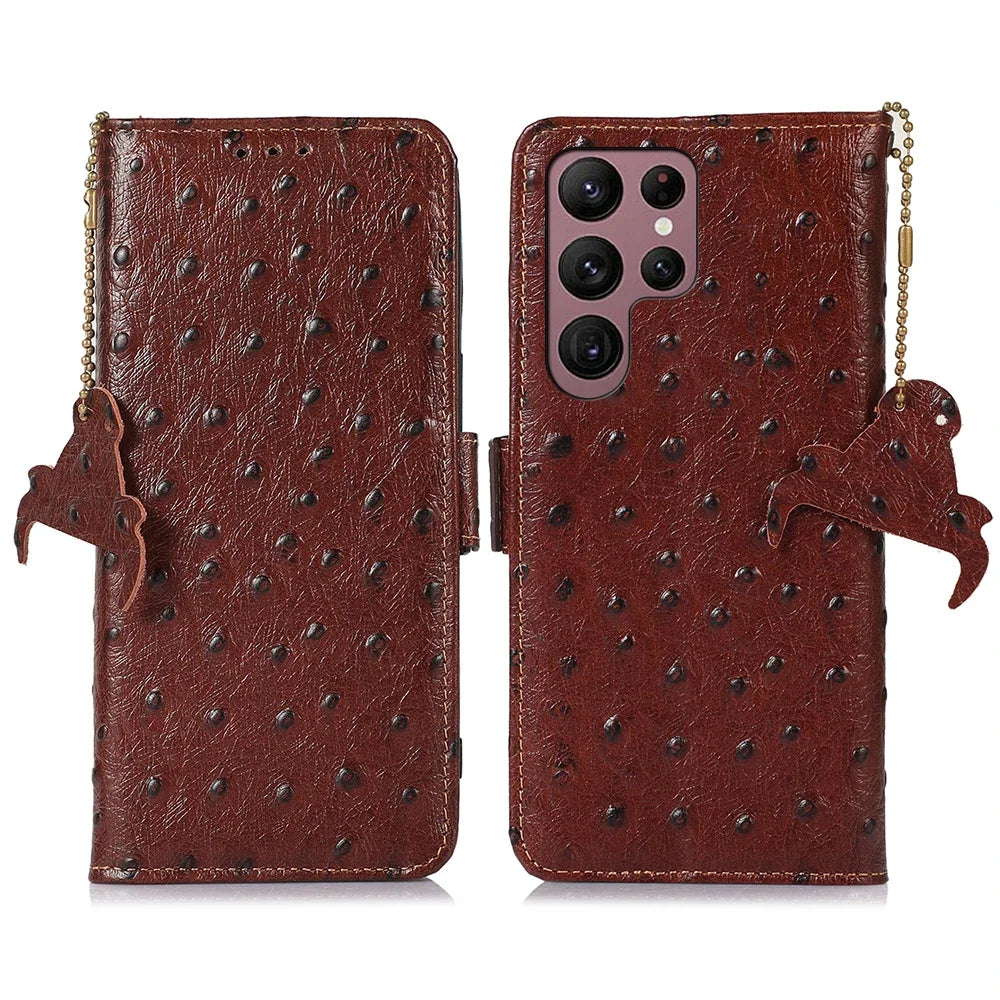 Ostrich Leder Flip Wallet Case für Galaxy S25