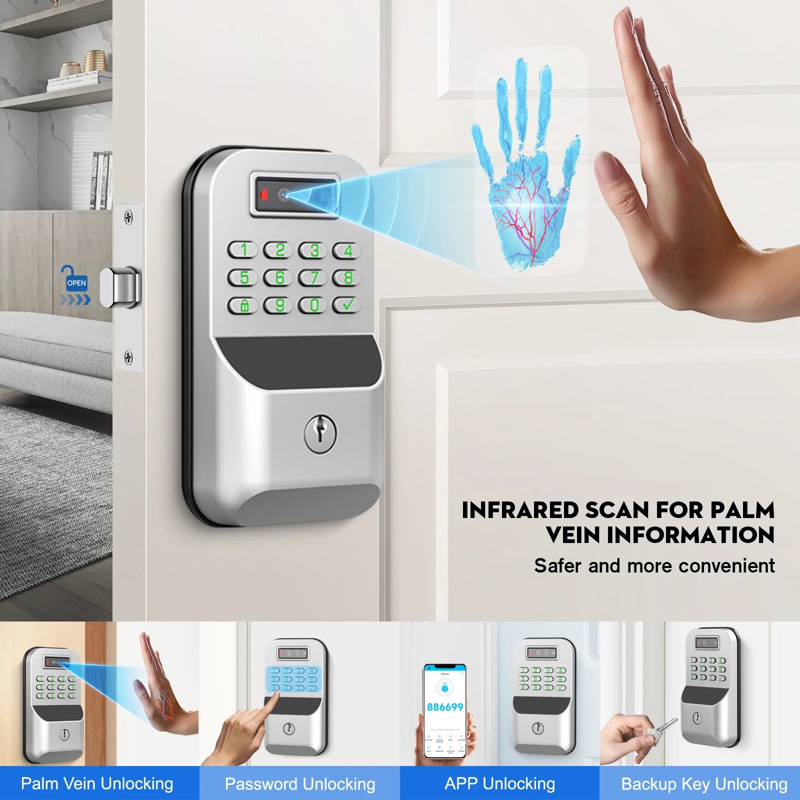 CDOK K9 Smart Türschloss mit Fingerabdruck & App