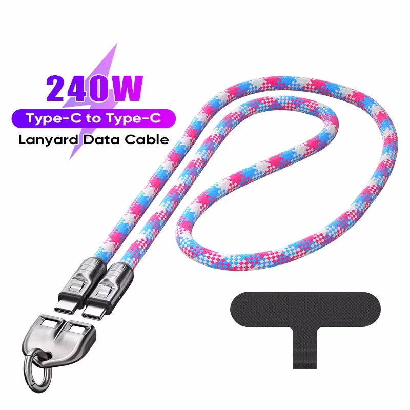 USB-C Lanyard Kabel 240W mit Umhängeband für Smartphones