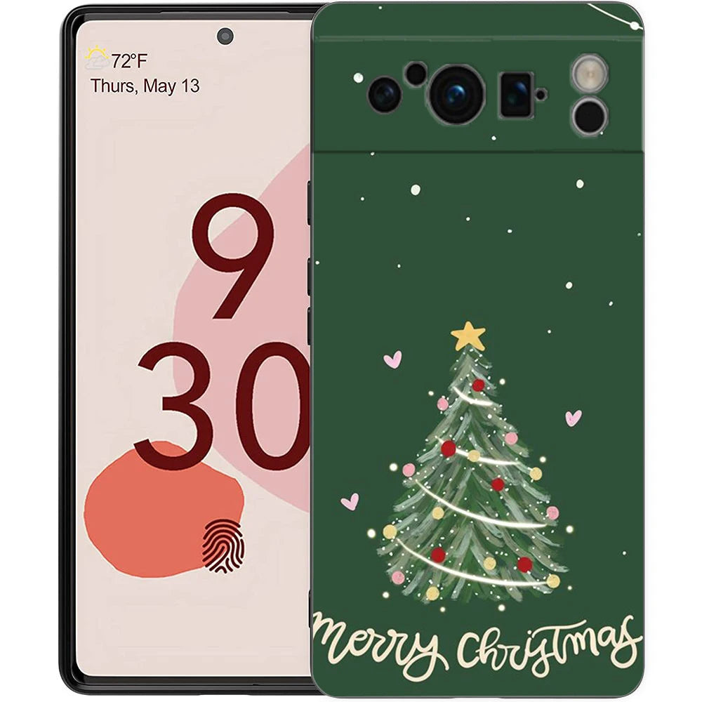 Stylische Frohe Weihnachten TPU Hülle für Google Pixel 9 Pro XL halb umwickelt 360 Grad Schutz stoßfest kratzfest rutschfest Cartoon Tier Anime Design