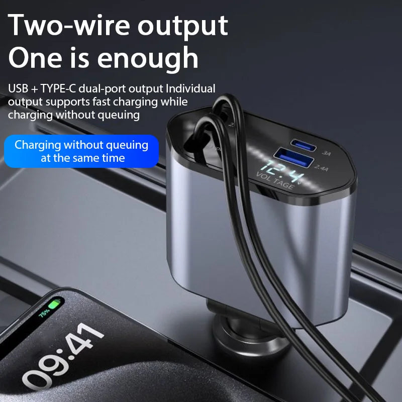 4-in-1 120W Auto Ladegerät USB-C Schnellladen