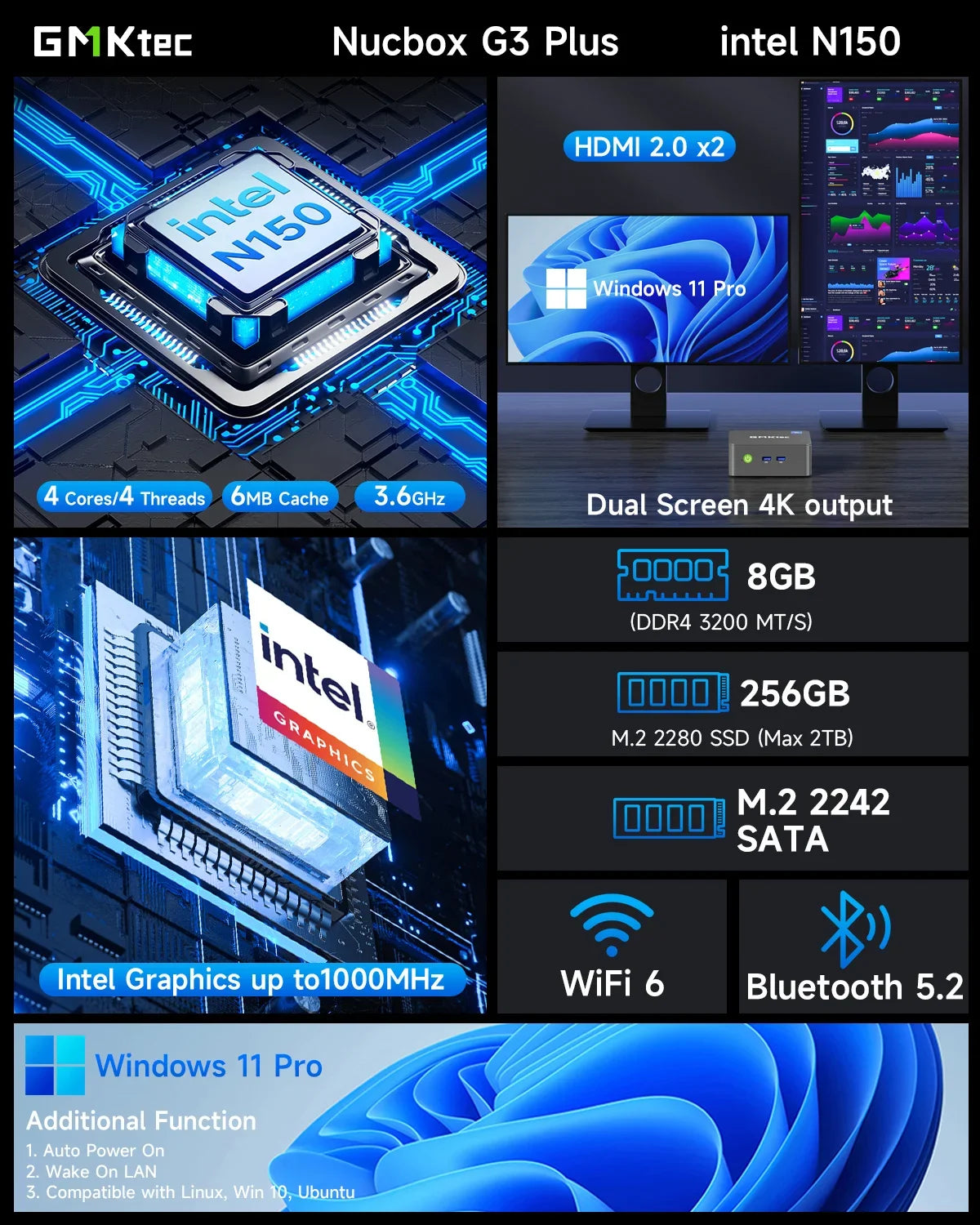 Kompakter Mini-PC mit DDR4, NVMe SSD & Windows 11 Pro
