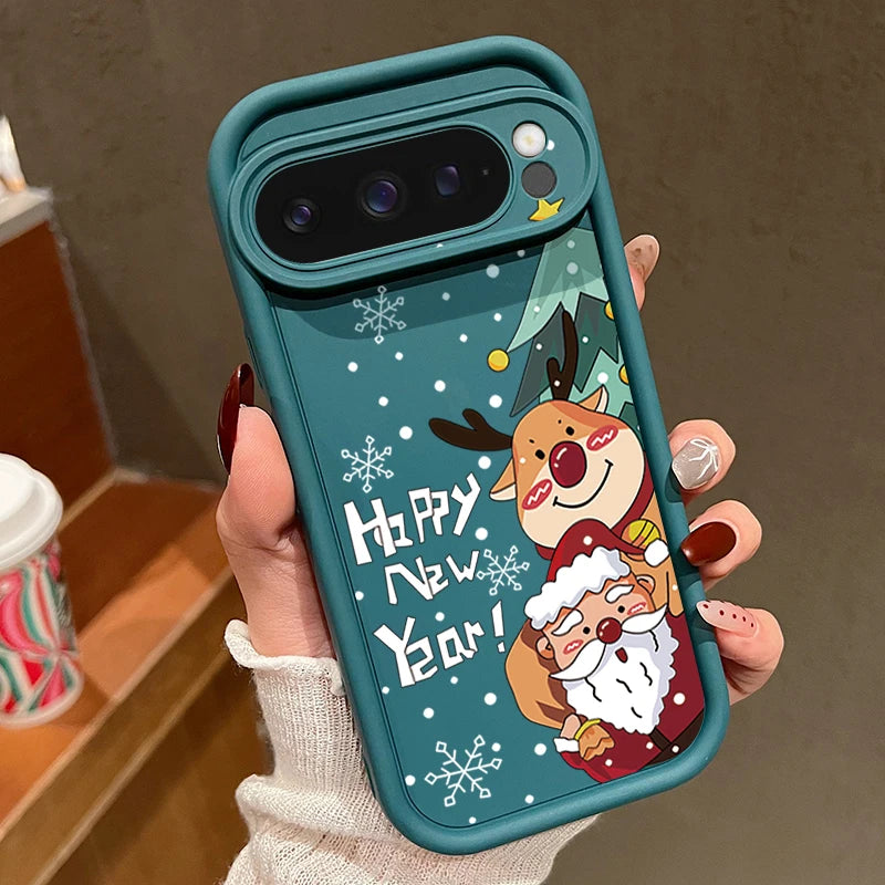 Weihnachts Silikonhülle für Google Pixel 7 und 8 stoßfest flexibel mit Schneemann und Elchdesign robuster Schutz für Winter und Alltag