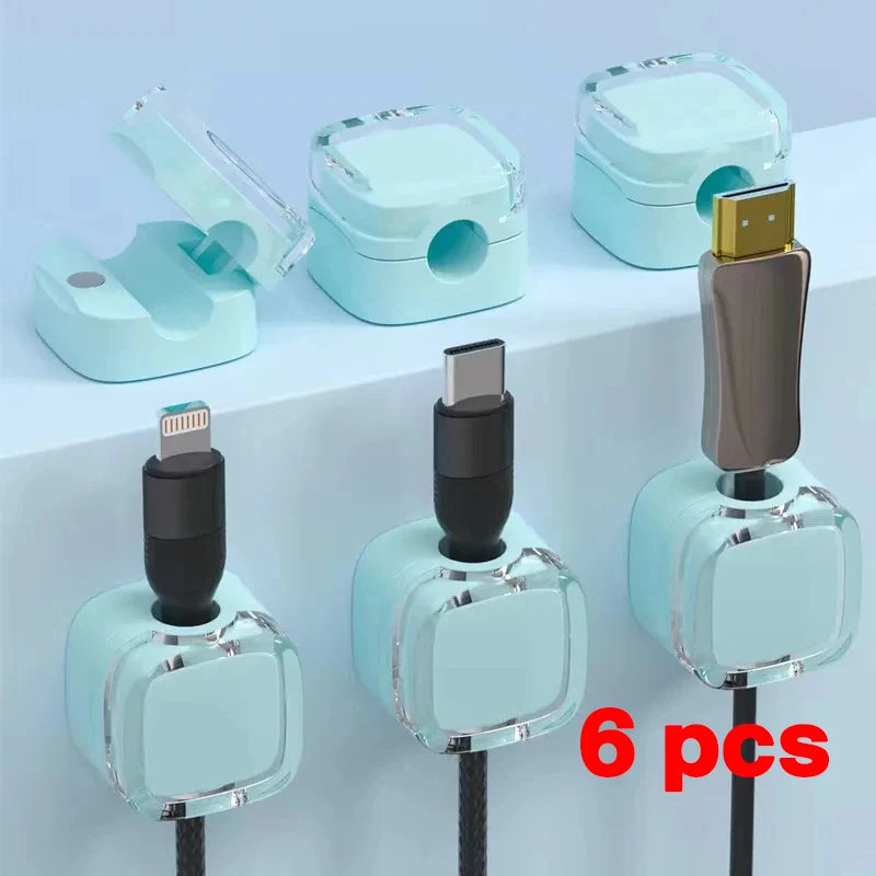Magnetic USB cable clips, 6-piece organizer
