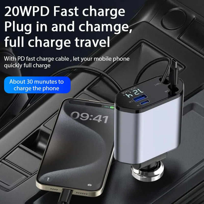 4-in-1 120W Auto Ladegerät USB-C Schnellladen