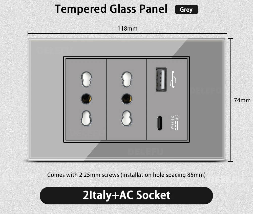 Grau Glas Smart Steckdose USB C & Wifi Schalter