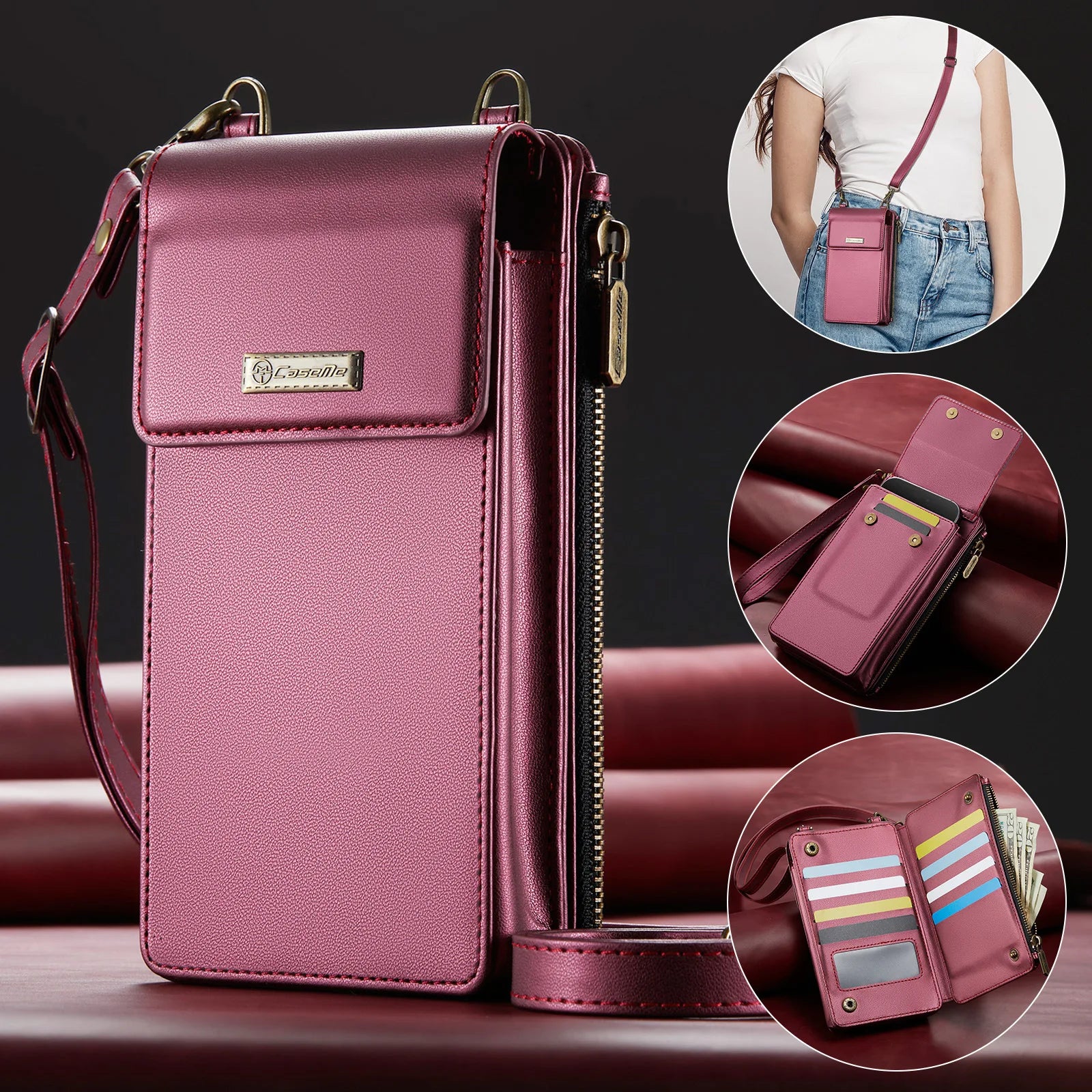 Crossbody Leder-Handytasche mit Kartenfächern iPhone