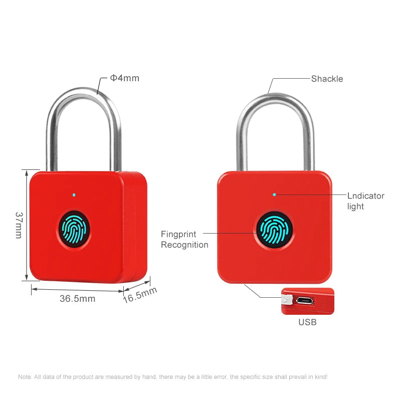 Rotes Smart Fingerabdruck-Vorhängeschloss USB-C