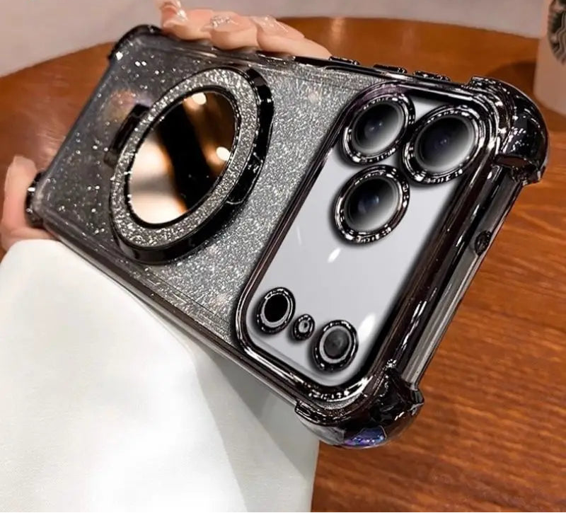 Glitzer Spiegel Hülle mit Ständer für iPhone 17