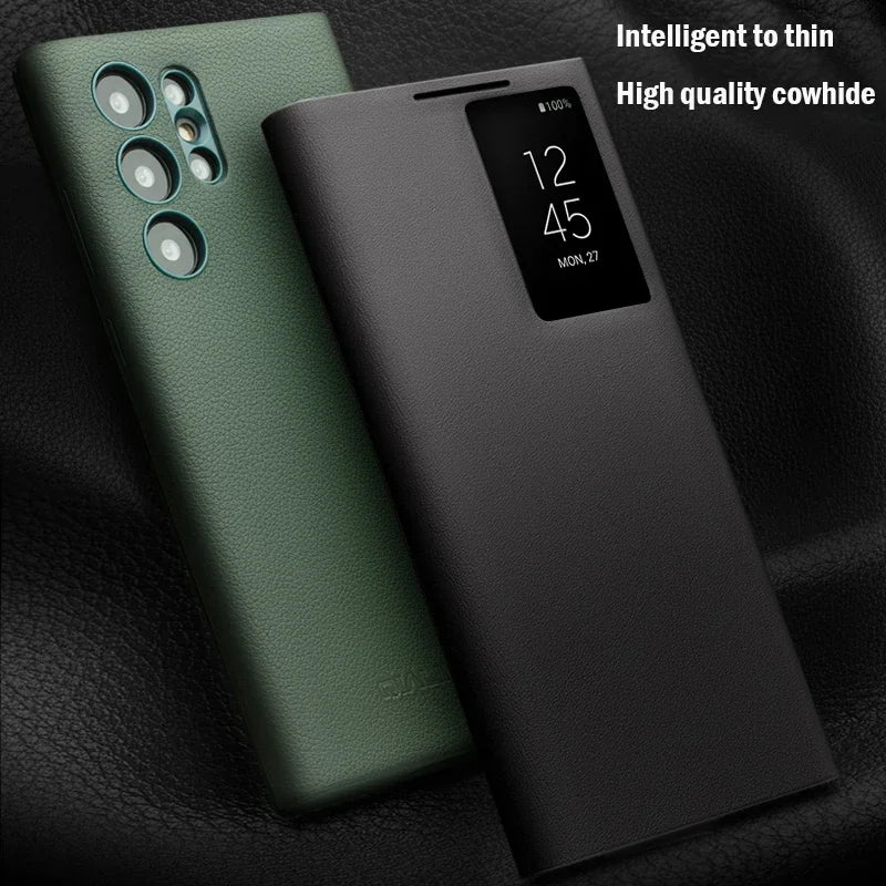 Echtes Leder Smart Case für Galaxy S23 Ultra
