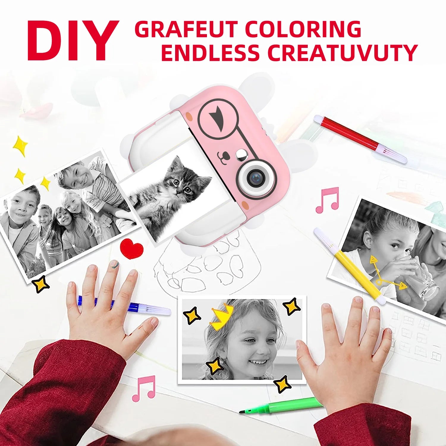 Kinder 1080P HD Digitalkamera Mini Thermodrucker