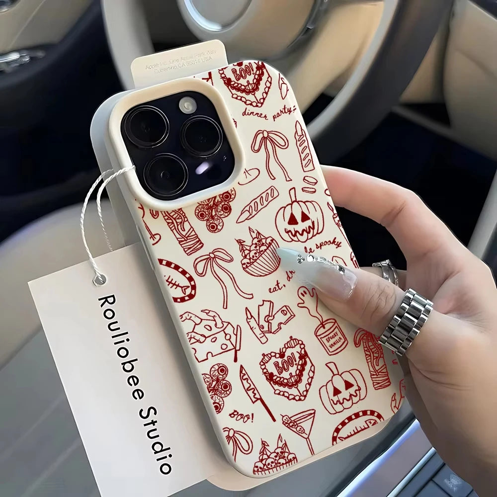Pumpkin Ghost Leather Case for iPhone 16-14 Models