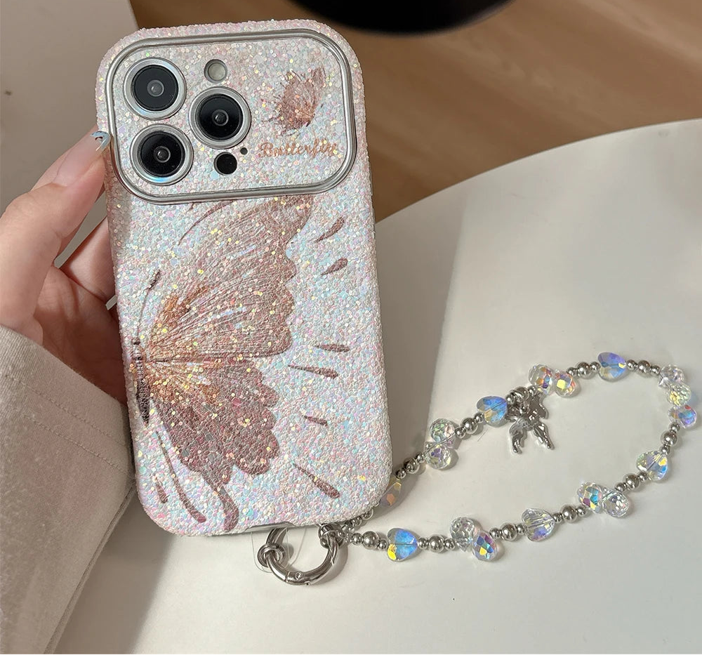 Schmetterling Hülle mit Perlenkette für iPhone 17
