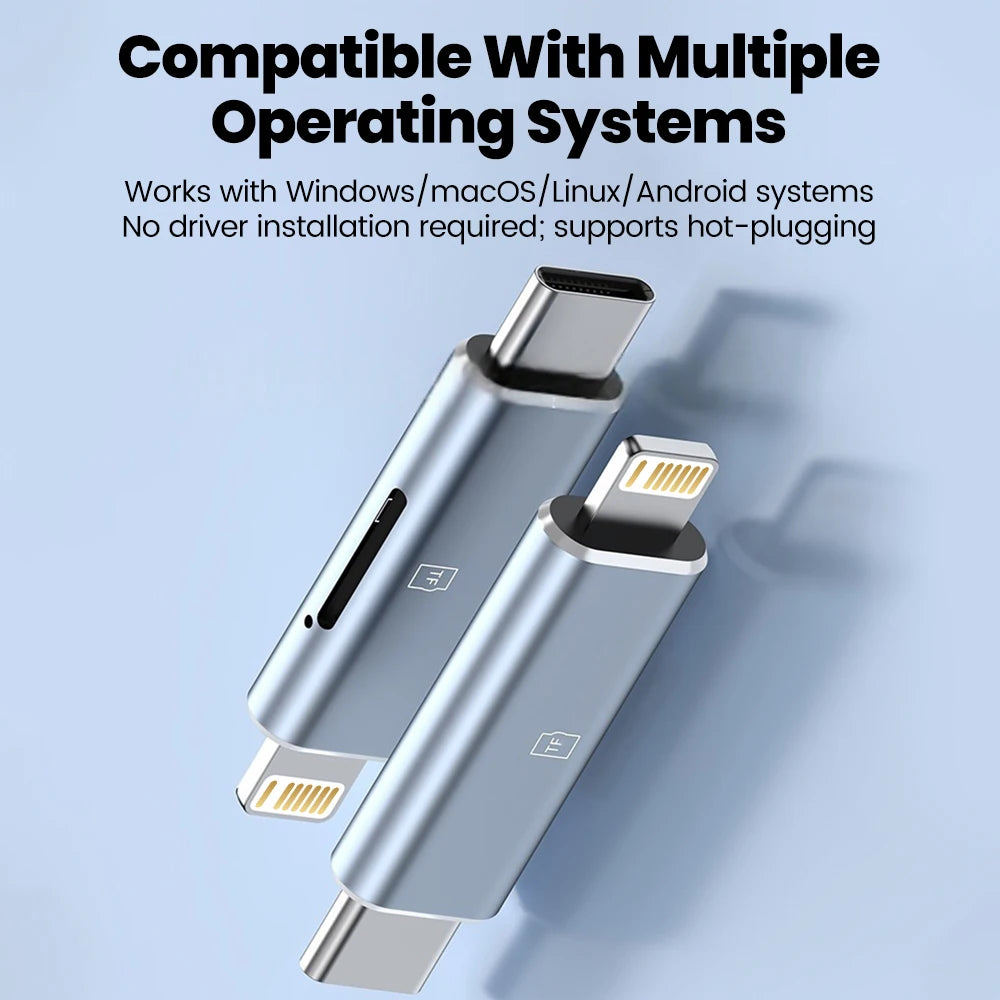 2-in-1 USB-C & Lightning Kartenleser TF