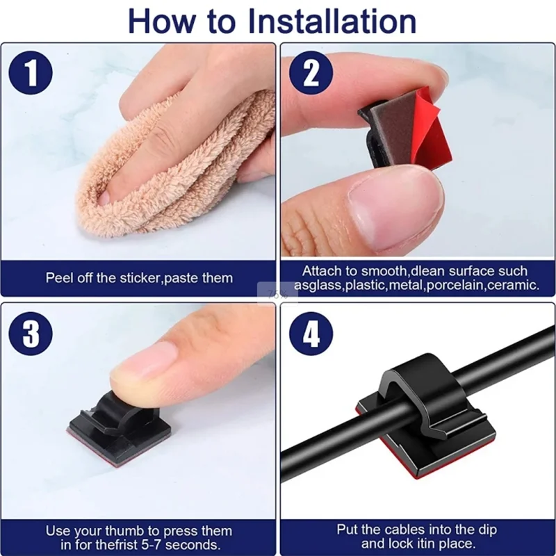 Self-adhesive cable clips, 50 pieces, organizer