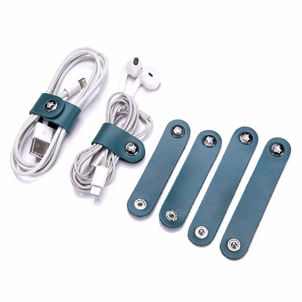 4er Set Leder Kabel Organizer Wickler Clips