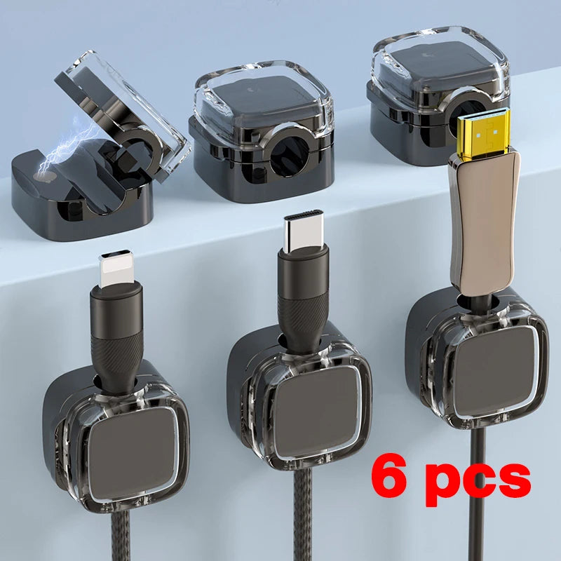 Magnetic USB cable clips, 6-piece organizer