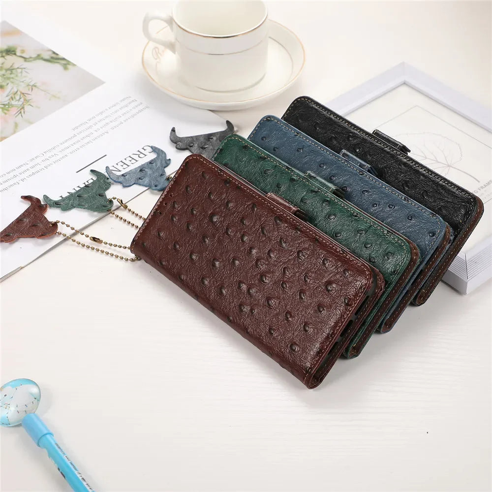Ostrich Leder Flip Wallet Case für Galaxy S25