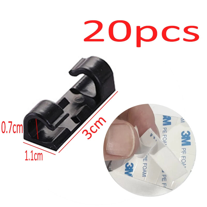 Self-adhesive USB cable clips for organization at home and office