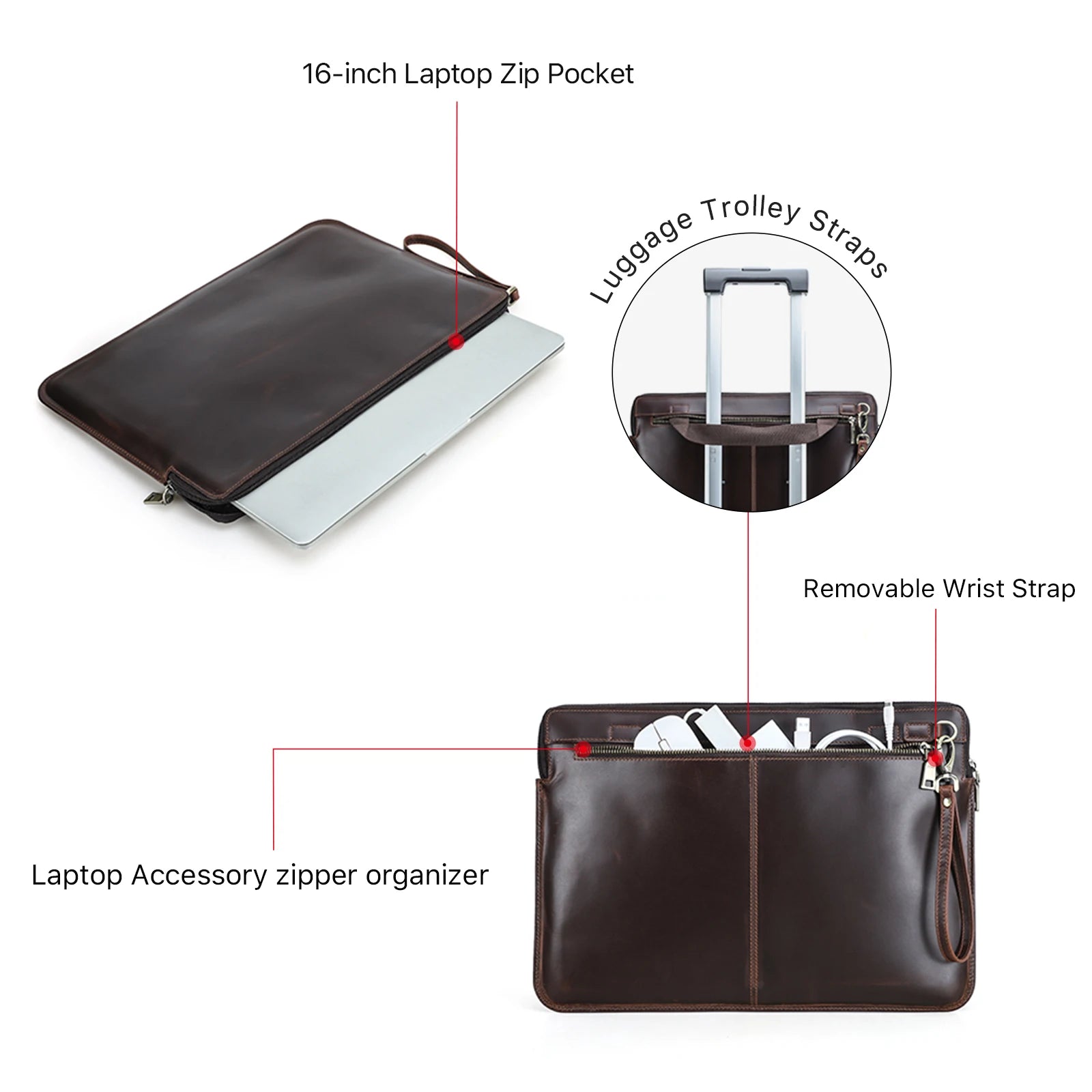 Echtleder Laptop Tasche 16 Zoll Herren MacBook Dell ASUS