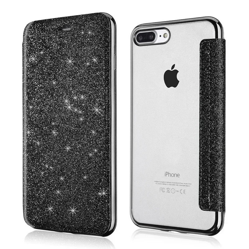 Glitzer Leder Flip Hülle für iPhone 17 Kartenfach
