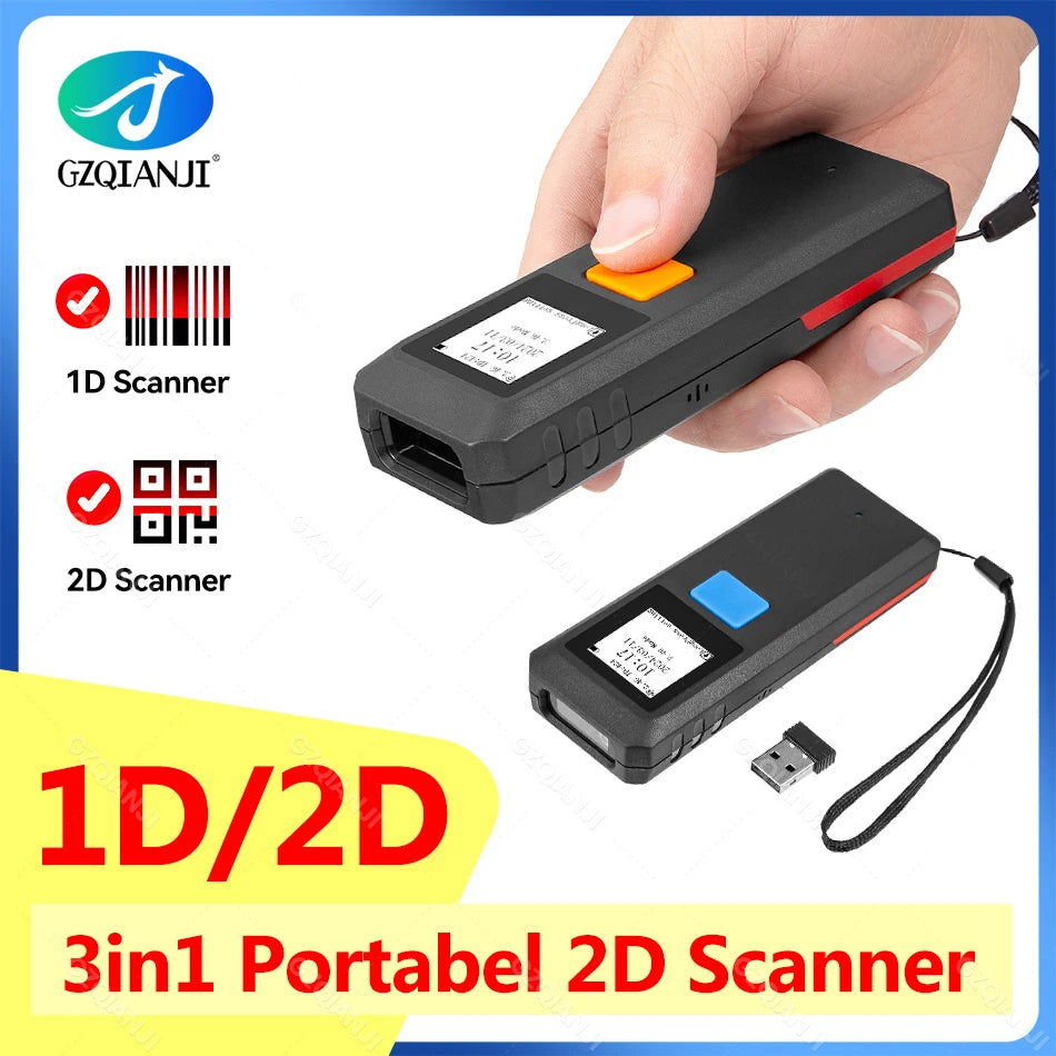 Tragbarer Bluetooth 1D 2D Laser Barcode Scanner Mini