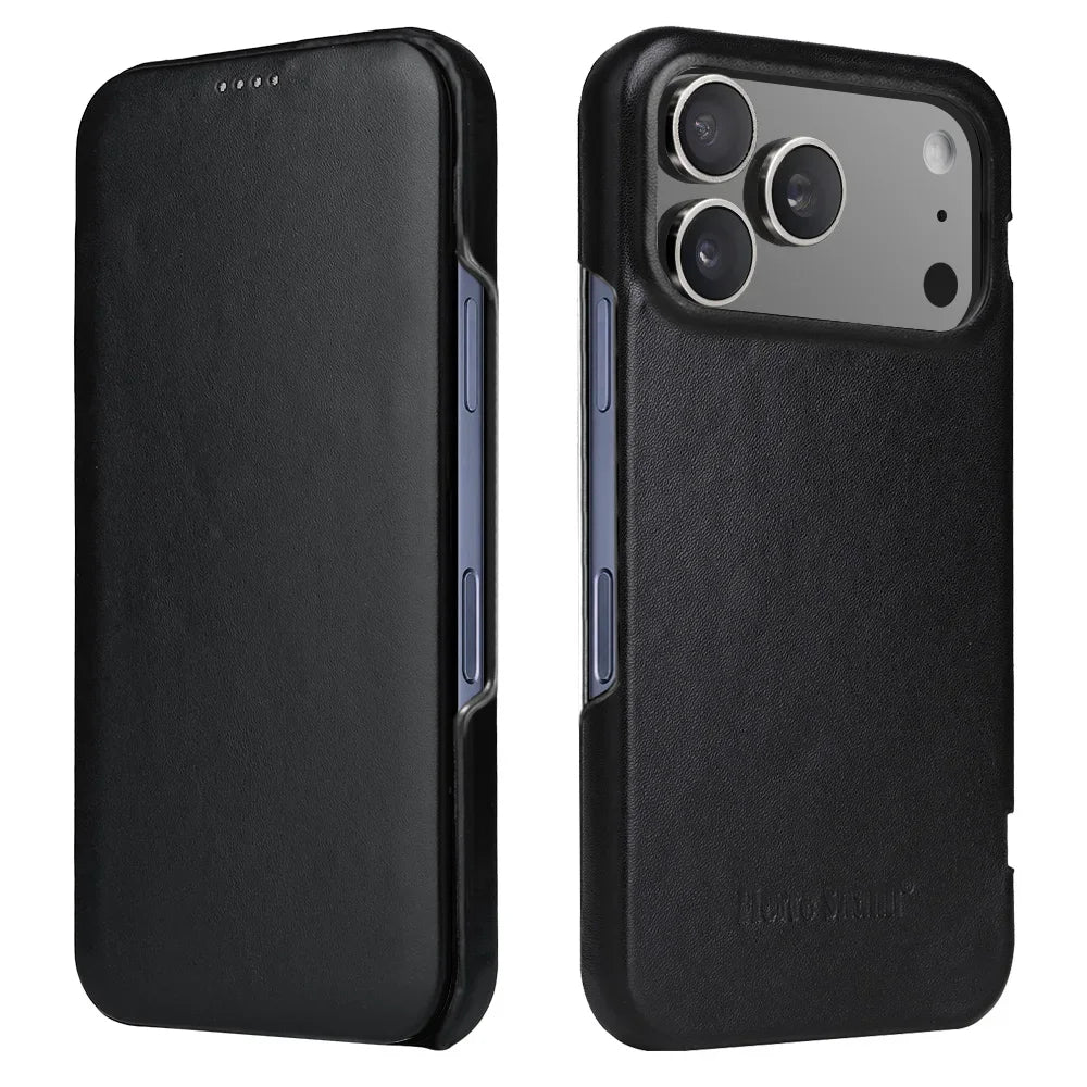 Premium Leder Flip Cover Hülle iPhone 17 Pro Max