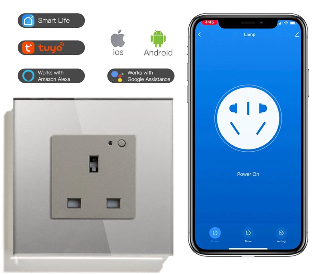 UK wall socket glass panel smart 13A