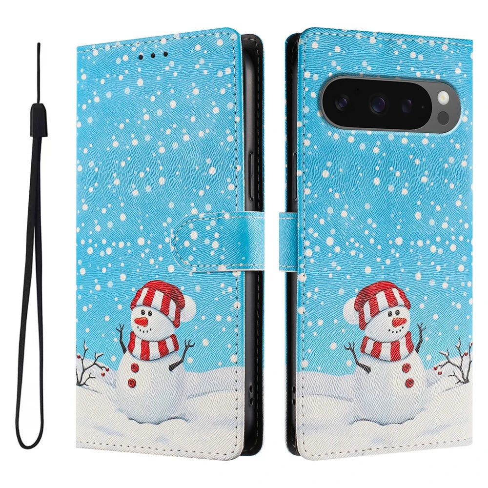 Premium Leather Flip Wallet Case for Google Pixel with Christmas Design