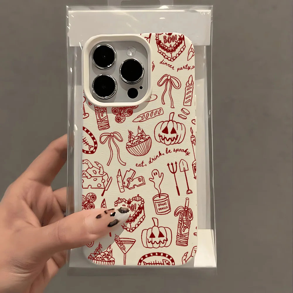 Pumpkin Ghost Leather Case for iPhone 16-14 Models