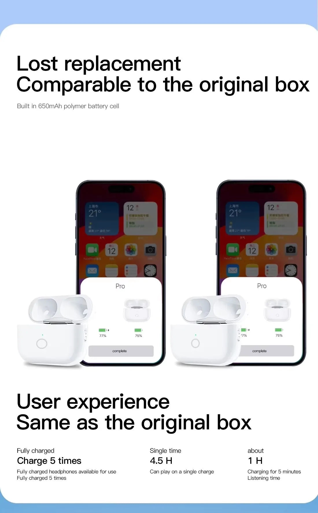 Drahtlose AirPods Ladehülle Ersatzbox mit Pairing