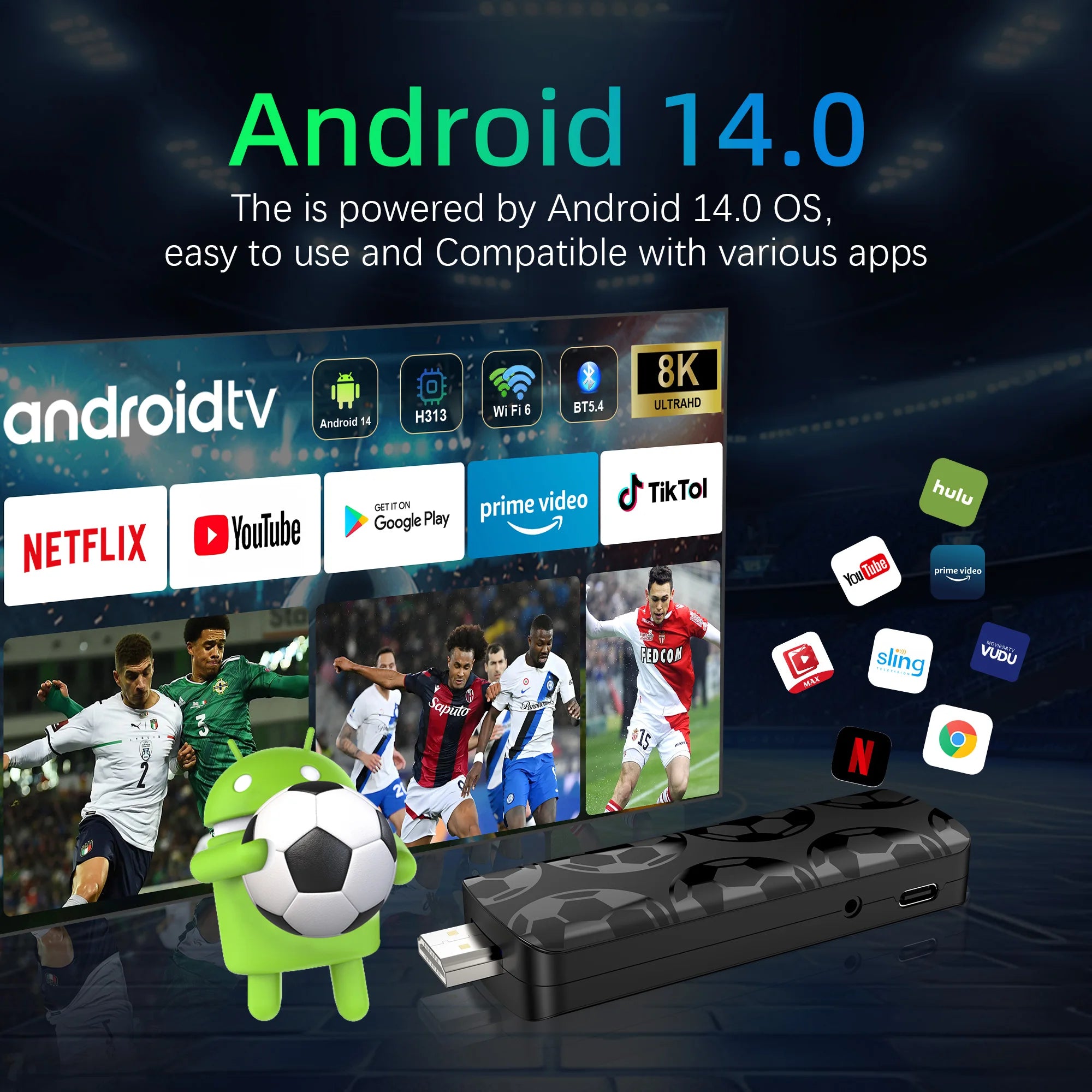 Android 14 4K Smart TV Stick mit Sprachfernbedienung