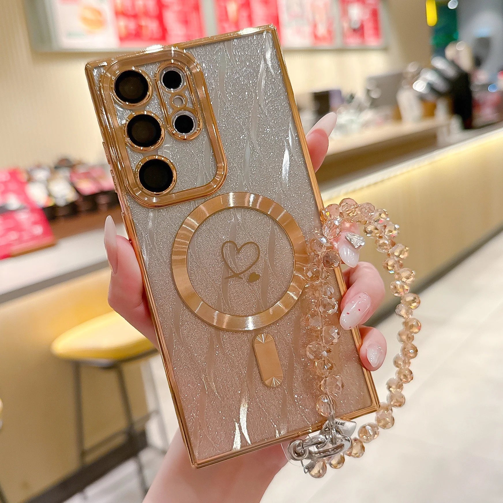 Herz Glitzer Kristall Armband Hülle für Samsung S25 Ultra