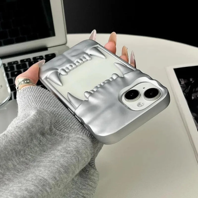 3D Hundezahn Silikonhülle iPhone stoßfest weiß
