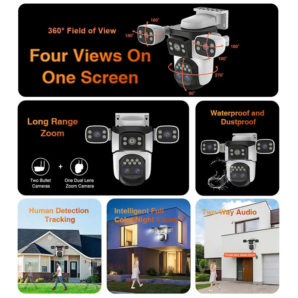 4K 8MP WLAN Überwachungskamera mit 4 Objektiven Outdoor