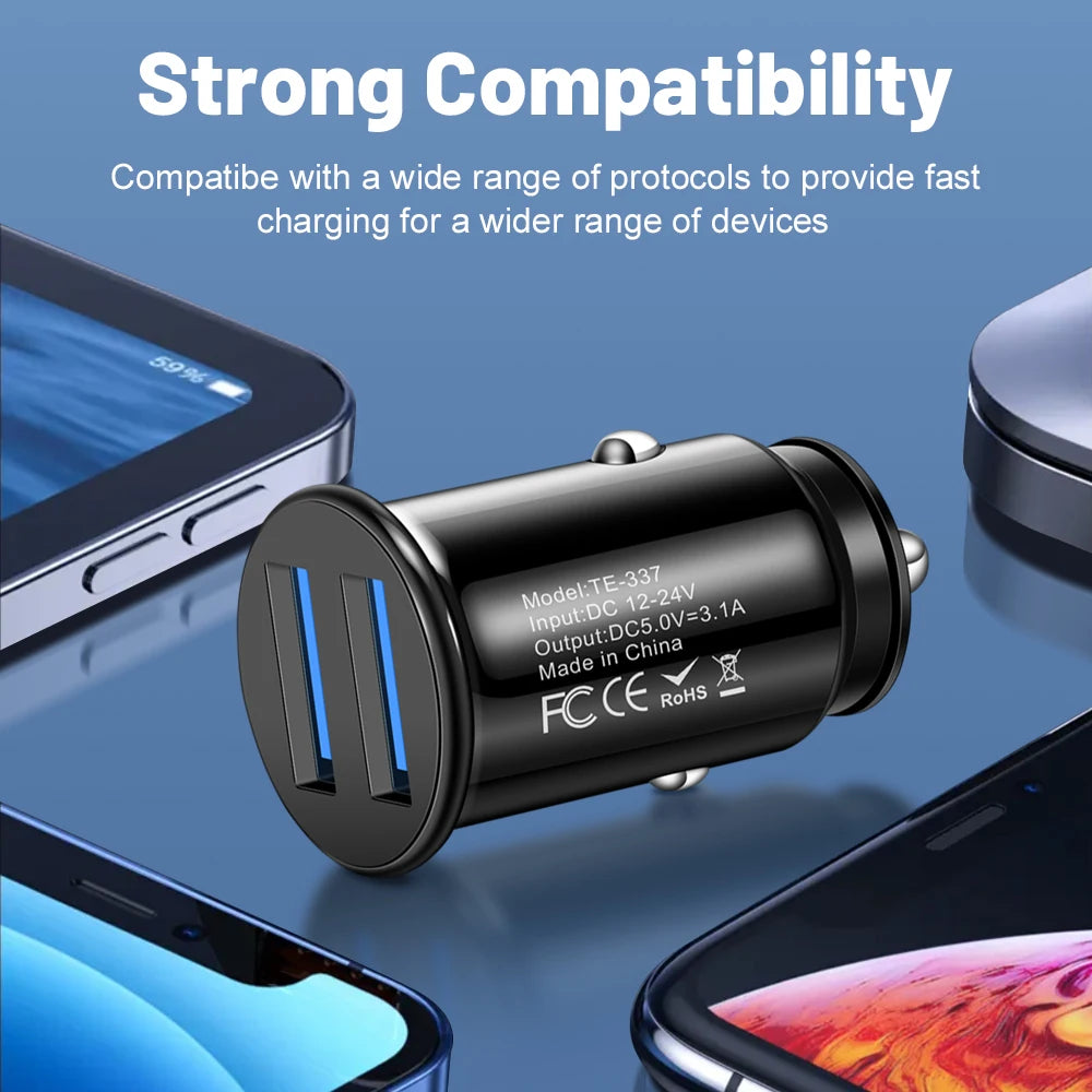 3,1 A Mini 2-Port USB Autoladegerät Typ C PD