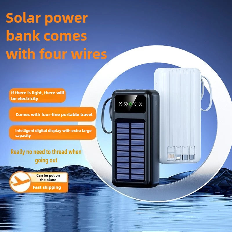 Solar power bank with LED light and portable battery