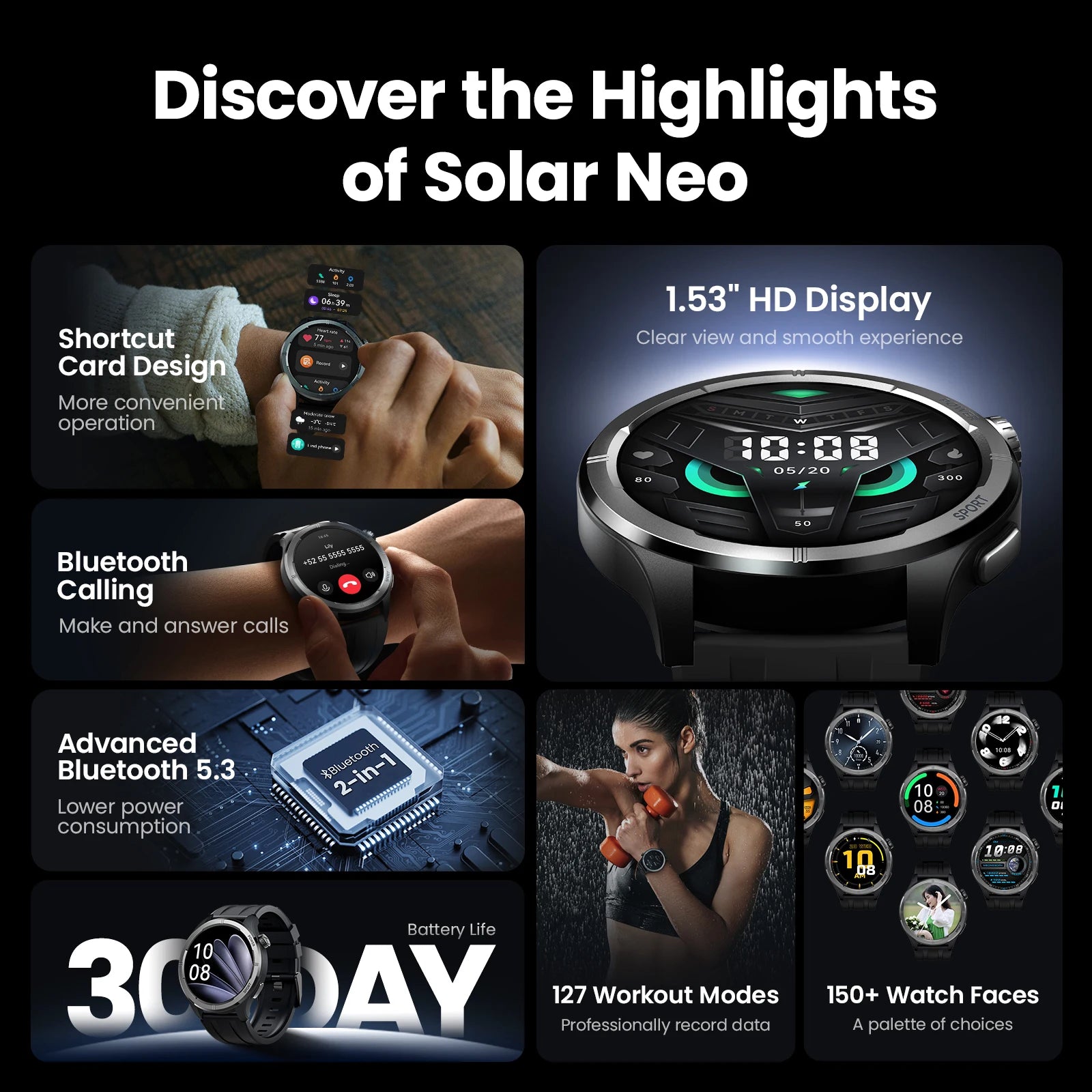 1,53" Smartwatch mit HD Display & 24H Gesundheitsmonitor