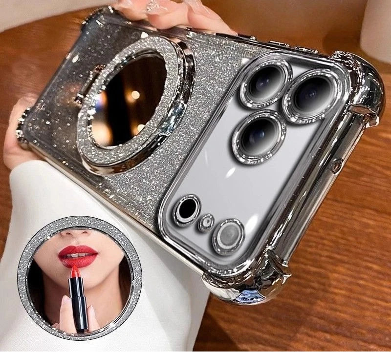 Glitzer Spiegel Hülle mit Ständer für iPhone 17