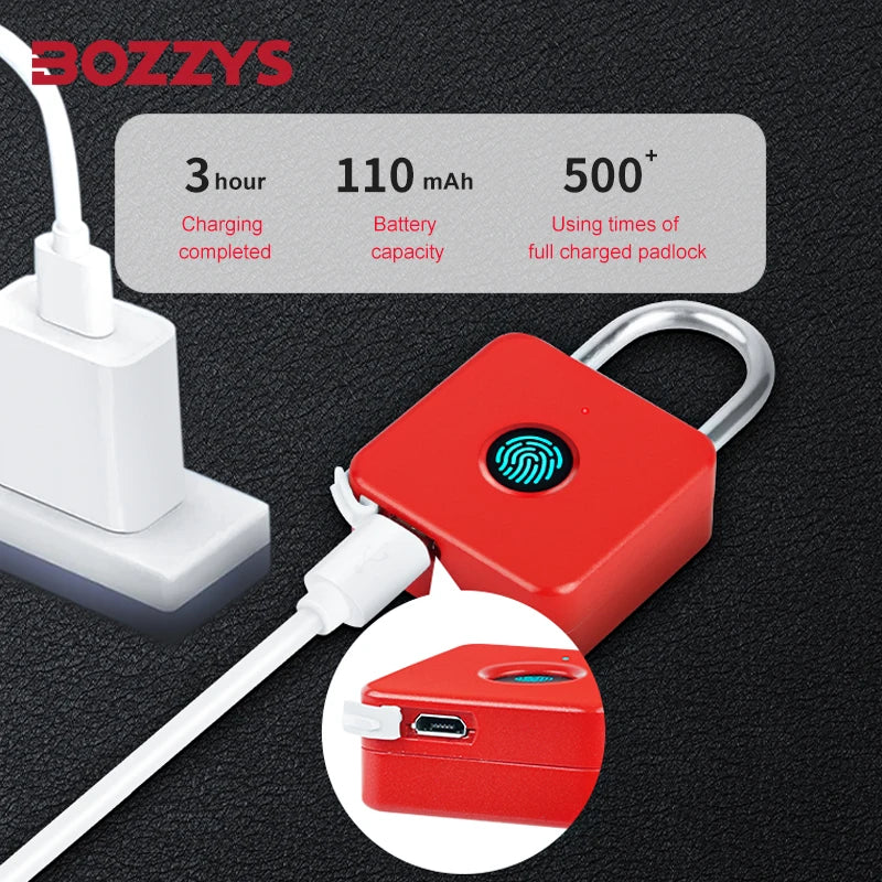 Rotes Smart Fingerabdruck-Vorhängeschloss USB-C