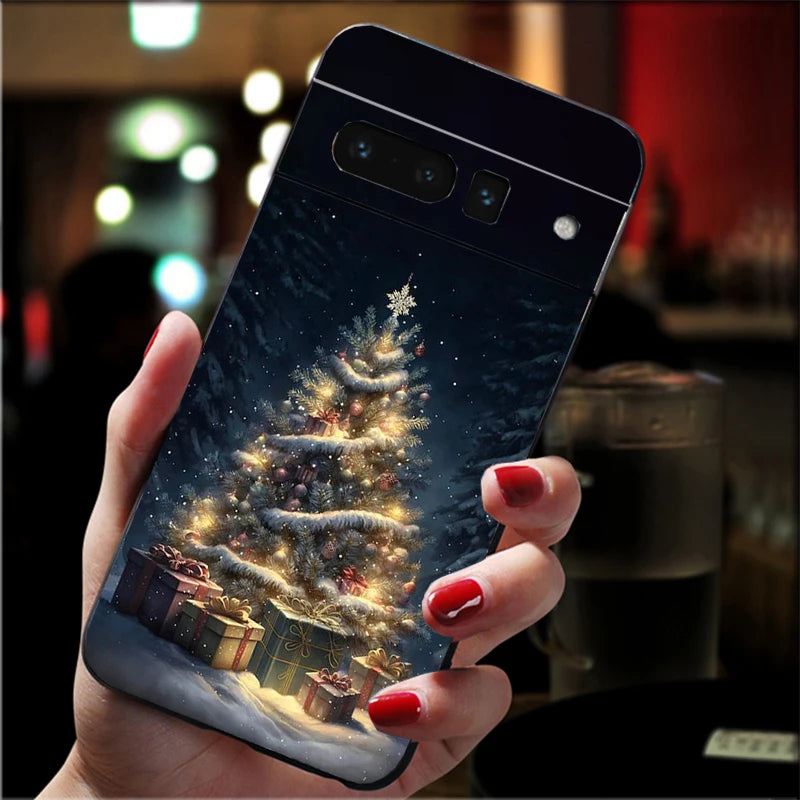 Weiche Weihnachts TPU Hülle für Google Pixel 8 und 9 Serie stoßfest flexibel rutschfest langlebig passgenau weihnachtliches Silikon Case