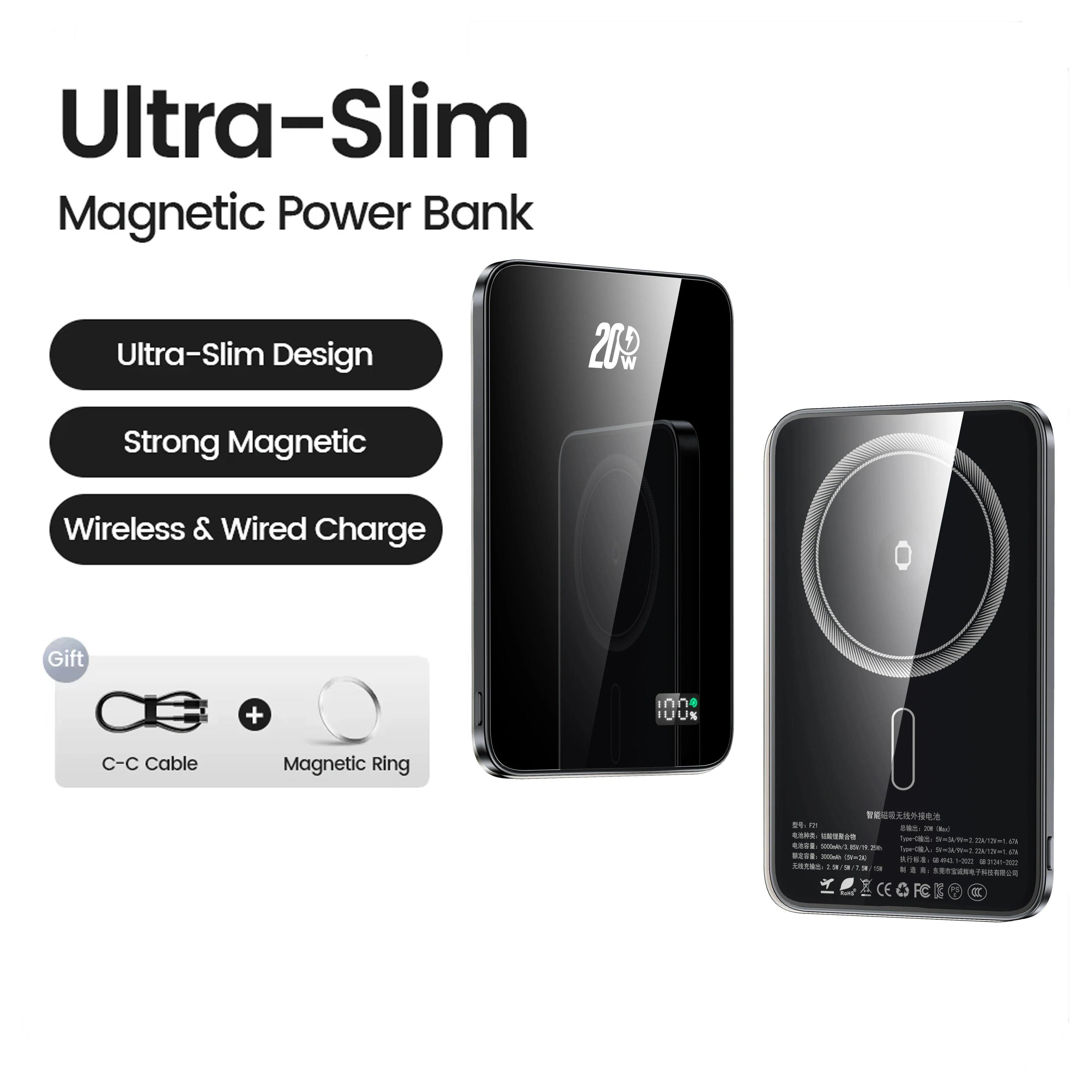 Ultraflache Magnet-Powerbank 5000/10000 mAh